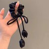 Vacaonio French Ribbon Flower Hair Scrunchies Satin silky Elastic Hair Tie Black Tulip Flower Hair Rope Band Ponytail Holder Scrunchies Rope Decorative Hair Accessories for Women and Girls Headdress