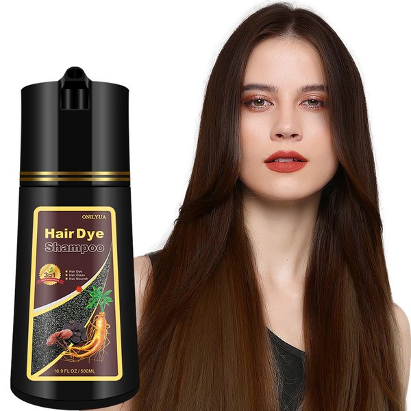 Dark Coffee Hair Dye Shampoo 3 in 1, Natural Hair Color Shampoo for Men & Women, Shampoo Para Canas, Long-Lasting Hair Dye Shampoo for 100% Gray Hair Coverage Brown Hair Dye 500ml (Dark coffee)