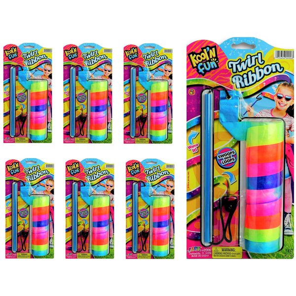 JA-RU Ribbon Wands Ribbon on a Stick (6 Packs) Dance Twirling Ribbon Rod with Adjustable String Streamer. Rainbow Colors Toys for Girls Party Favors Supplies Fidget Toy Gymnastic Toy 2006-6