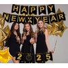 KALOR Happy New Year Banner, Black Gold Happy New Year 2025 Sign for Happy New Year Decorations 2025 New Years Eve Party Decorations