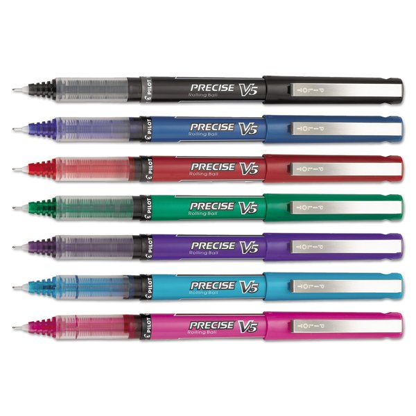 Pilot, Precise V5, Capped Liquid Ink Rolling Ball Pens, Extra Fine Point 0.5 mm, Assorted Colors, Pack of 7