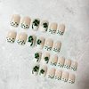 St. Patrick’s Day Press on Nails Short French Tip Fake Nails Green False Nails with Shamrock Designs Acrylic Artificial Nails Lucky March 17th Nail Decorations for Women Girls