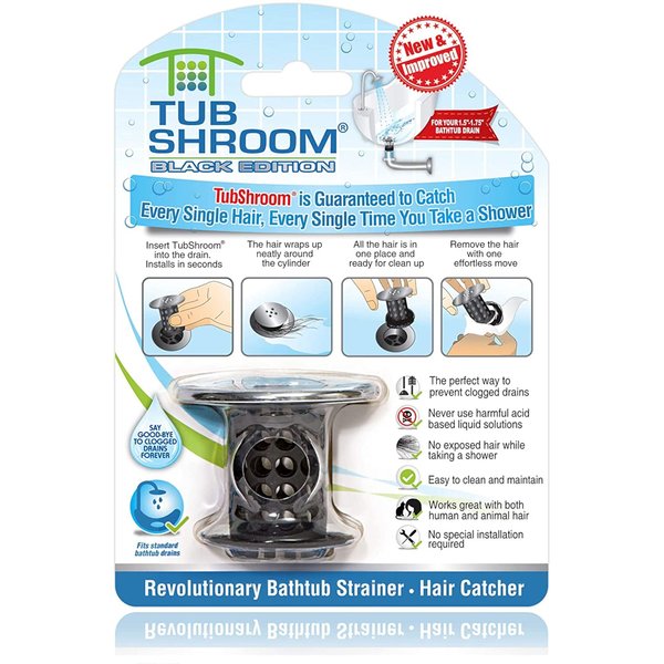 TubShroom Tub Drain Hair Catcher, Black Chrome – Protector and Catcher for Bathroom Drains, Fits 1.5” 1.75” Bathtub Shower Drains