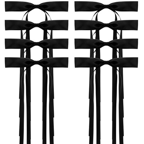 Atoden Black Hair Bows Hair Ribbon Tassel Bow Hair Clips 8 Pcs Coquette Bows Silky Satin Long Tail Bowknot Hair Clips Alligator Clips Women Girls Cute Hair Accessories