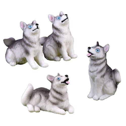MAOMIA Miniature Dog Figurines Collection Playset 4pcs Mini Husky Puppy Dog Figures Animals Toy Cake Toppers Micro Landscape Decor Ornament