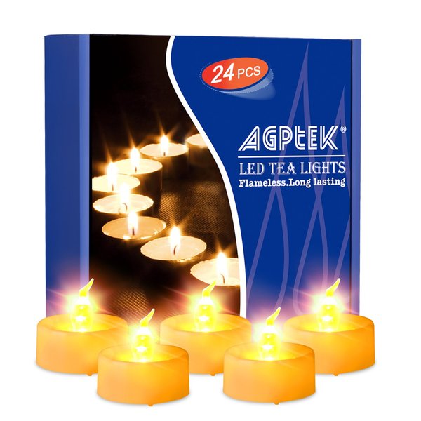 AGPtEK® Timer Flickering Flameless LED Candles Battery-Operated Tealights for Wedding Holiday Party Home Decoration 24pcs(Amber Yellow)