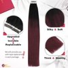 Moresoo Burgundy Tape in Hair Extensions Balayage Off Black to Burgundy Hair Extensions Real Human Hair Tape in Ombre Human Hair Tape in Extensions Balayage 16 Inch #1B/99J 20pcs 50g