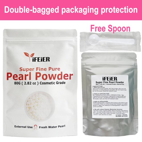 iFEiER Pure Freshwater Pearl Powder for Skincare and Homemade Cosmetics Grade. 80g(2.82oz) SuperFine Pearl Powder for DIY lotions | creams | serums | making face mask, Natural and Oranic