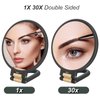 Martvex 1x 30x Magnifying Travel Mirror, Hand Mirror with Handle - Double Side Hand Held Mirror with 1x30x Magnification & Foldable Handle, Portable Travel Makeup Hand Mirror for Women (Black)