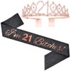 "I'm 21 Bitches!" Sash & Rhinestone Tiara Set - 21st Birthday Gifts Birthday Sash for Women Birthday Party Supplies (Black Glitter/Rose Gold)