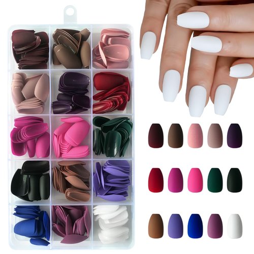 LoveOurHome 360pc Matte Coffin Press on Nails Short Fake Nails Coffin Acrylic Nails Press ons Nail Ballerina Artificial Fingernails Short Coffin False Nails Matte Presson Nails for Women Kids Girls