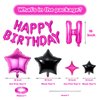 Happy Birthday Balloons Banner, Hot Pink Black Happy Birthday Foil Balloons 16 Inch Mylar Foil Letter Balloons with 8 Pcs Hot Pink Black Star Balloons for Women Girls Birthday Party Decorations
