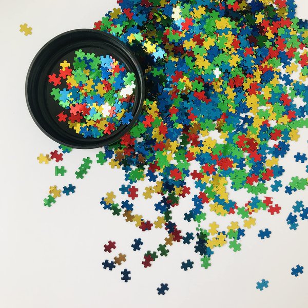 PrettyG 10 Grams/Pack - Red Green Blue Yellow Color Mixes Puzzle Shape Glitter Sequins - Festival Rave Beauty Makeup Face Body Nail Art Decoration BP-Puzzle
