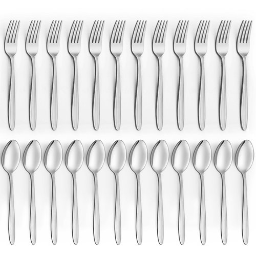 24 Pcs Forks and Spoons, Unokit Forks and Spoons Silverware Set, Food Grade Stainless Steel Silverware Set, 12 Dinner Spoons and 12 Dinner Forks, For Home/Kitchen, Mirror Polished and Dishwasher Safe