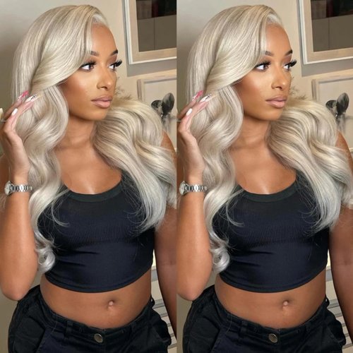 SXFYINONH Platinum Blonde Body Wave Lace Front Wigs Human Hair 13X4 Human Hair Wigs HD Lace Front Breathable Hair Pre Plucked HD Transparent 180% Density 20 Inch