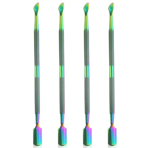 XINMEIWEN 4 Pieces Nail Cuticle Pusher Stainless Steel Nail Polish Cuticle Remover Double Ended Manicure Nail Pedicure Tool Metal Cuticle Peeler Scraper for Fingernails and Toenails (Rainbow)