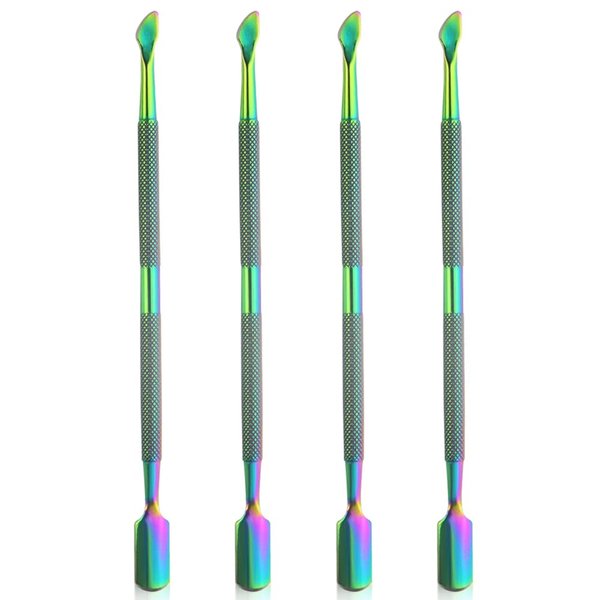 XINMEIWEN 4 Pieces Nail Cuticle Pusher Stainless Steel Nail Polish Cuticle Remover Double Ended Manicure Nail Pedicure Tool Metal Cuticle Peeler Scraper for Fingernails and Toenails (Rainbow)