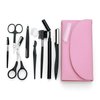 8PCS/SET Eyebrow Shaping Grooming Kit, Eyebrow Scissors, Eyebrow Pencil, Eyebrow Brush Trimmer, Brush, Beauty Tools Set with Leather Bag (pink)