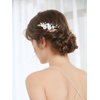 New Handmade Ceramic Flower Wedding Hair Accessories for Women Pearl Gold Alloy Leaf Wedding Hair Comb Bridal Jewelry Classical Wedding Headpiece for Bride