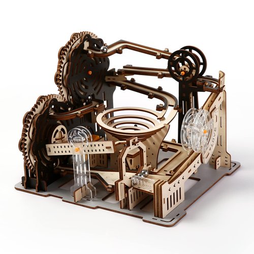 3D Wooden Puzzles for Adult Marble Maze Run Model DIY Building Kits Block Craft, Mechanical Gear Engineering Kit Home Office Decor Hobbies Valentines Birthday Day Gifts for Him (Electric Model)