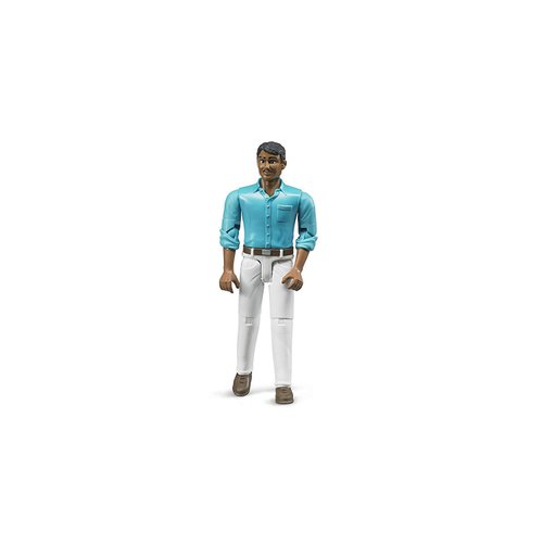 Bruder Toys - Bworld Realistic Medium Skin Tone Man with White Jeans Action Figure has Moveable Limbs and Can Grasp Objects - Ages 4+