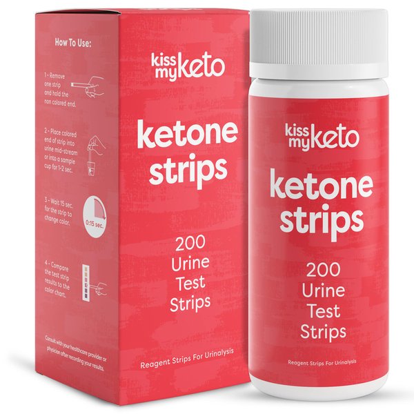 Kiss My Keto Strips — 200 Ketosis Test Strips for Low Carb Diets | Extra Long, Medical Grade Keto Urine Testing Strips | Keto Sticks for Ketone Urinalysis — Accurately Measure & Monitor Ketone Levels