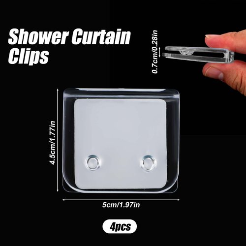 NQEUEPN 4pcs Windproof Shower Curtain Clips, Clear Self-Adhesive Shower Splash Guard No Drill Shower Curtain Wall Holder for Interior Shower Liner Easy to Install