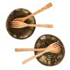CEREM Coconut Bowl Set with Spoon and Fork - Eco-Friendly Sustainable Kitchen Serving Set - Handcrafted Vegan Gifts - 2 Sets, Polished