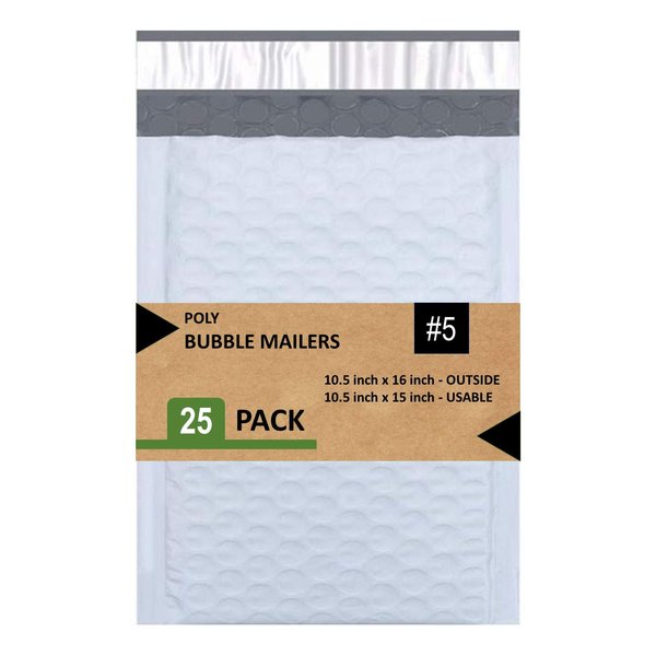 Sales4Less #5 Poly Bubble Mailers 10.5X16 inches Padded Envelope Mailer Waterproof Pack of 25, White