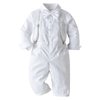 Baptism Christening Outfits for Boys Baby Clothes Sets Toddler Boy Outfit Gentleman Suits 3pcs Striped Bow Tie Shirts Suspenders Pants Birthday Formal Wedding Party Dress Suit # All White 6-12 Months