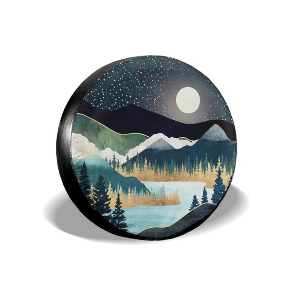 cozipink Abstract Mountains Deer Lake Landscape Spare Tire Cover Wheel Protectors Weatherproof Wheel Covers Universal Fit for Trailer Rv SUV Truck Camper Travel Trailers Accessories 14" 15" 16" 17"
