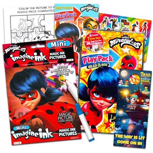 Miraculous Ladybug Coloring Book and Activity Bundle - Miraculous Ladybug Coloring Book with Mess Free Marker, Play Pack with Mini Coloring Pages, Stickers for Teens Toddlers Boys Girls Children
