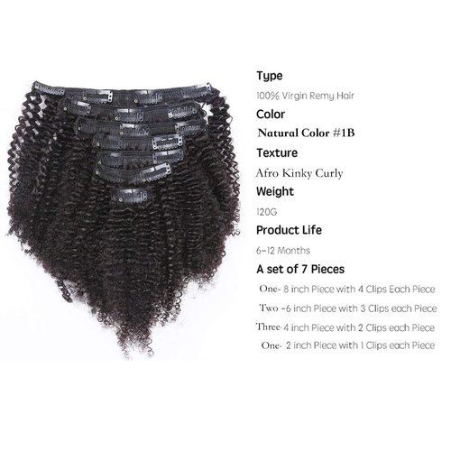 Anrosa 8A Grade Afro Kinkys Curly Clip ins Natural 3C 4A Hair for African American Black Women Real Remy Hair Kinkys Curly Clip in Hair Extensions Human Hair 1B Natural Black Thick 120 Gram 12 Inch