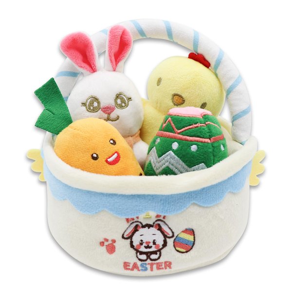 5Pcs My First Easter Basket Stuffed Plush Playset Easter Basket Stuffers Stuffed Cartoon Bunny Easter Egg Plush Basket for Kids