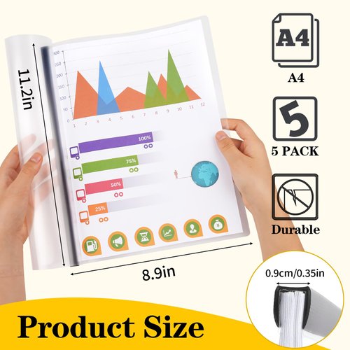 5 Pack Report Covers with Sliding Bar, Clear Report Covers for A4 and Letter Size Paper, Resume Covers Presentation Folders File Document Binder for School Business, 70 Sheet Capacity, Black