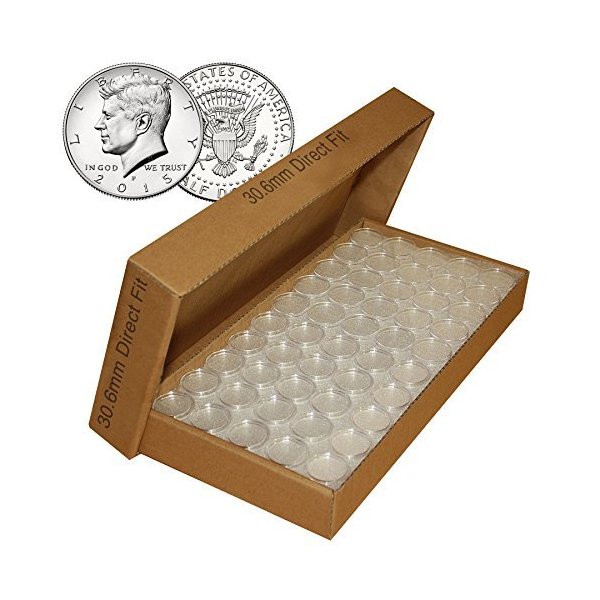 25 Direct Fit Airtight 30.6mm Coin Holders Capsules For JFK HALF DOLLAR w/BOX