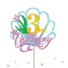 Mermaid Three Cake Topper, Happy 3rd Birthday Cake Decor for Baby Girl, Little Mermaid Birthday Party Decoration, Under the Sea Themed Party Supplies - Gold Glitter