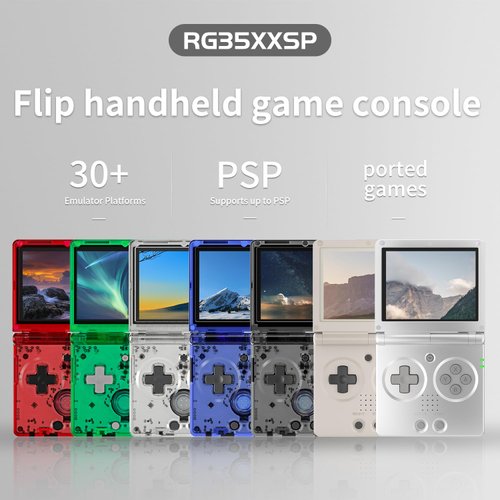 RG35XXSP Handheld Game Console RG35XX SP Clamshell Retro Game Console with 64G TF Card Portable Gaming Console with 3.5 inch Screen 3300mAh Battery 5G WiFi Bluetooth HD and TV Output Red Transparent