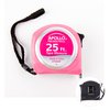 Apollo Tools Measuring Tape, 25 Foot, DT5002P, Nylon Blade, Lock Button, Belt Clip - Pink Ribbon - Pink