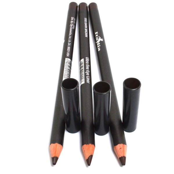 Italia Deluxe 3 PCS of Ultra Fine Eye liner Pencil Lip Eyeliner Set Pick Color + Free ZipBag (1002 Dark Brown [3pcs])
