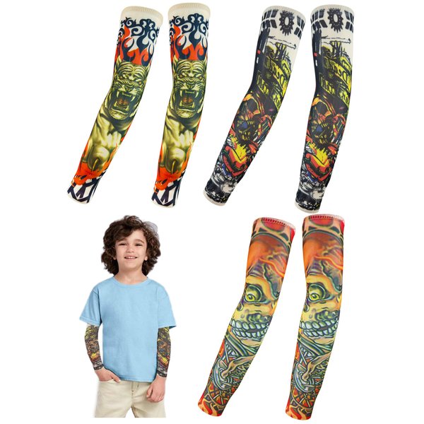 iToolai Kids Tattoo Sleeves, Art Cooling Arm Cover Up Fake Tattoo Sleeves for Boy Girl Sunscreen(3 Pairs, Pack of 6)