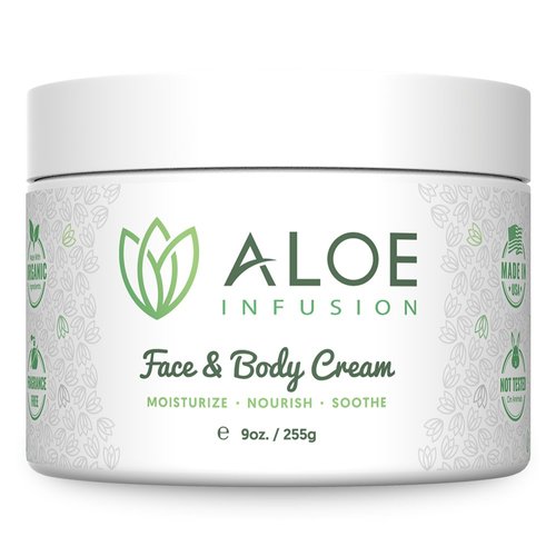 Aloe Infusion Body and Face Moisturizer - All Natural Eczema Cream for Itchy Dry Skin, Sensitive Skin, Acne and Psoriasis - Organic Aloe Vera, Shea Butter, Coenzyme Q10, Grape Seed Oil, Kukui Nut Oil