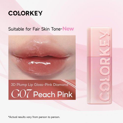 COLORKEY 3D Plump Oil Lip Gloss | High-shine Finish | Mild and non-irritating | Moisturizing | Clear and Natural | lip plumper | Lip Tint (G07 Peach Pink, 3ml)