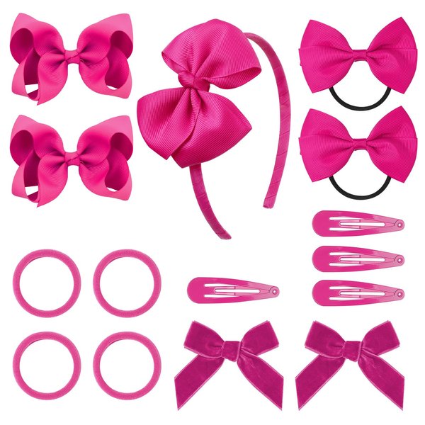 DEEKA Rose School Hair Accessories 15 Pieces Uniform Hair Bows Hair Clips Headband Hair Ties Set Hair Accessories for Little Toddler School Girls -Rose