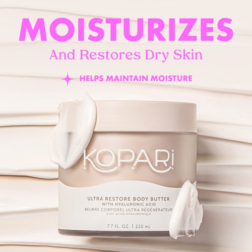 Kopari Ultra Restore Body Butter with Hyaluronic Acid and Vitamin B5 - Vegan Moisturizing Lotion for Dry Skin, 7.7 oz
