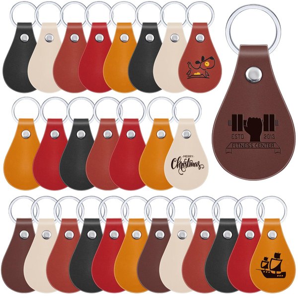 Taiyin 30 Pcs Leather Key Fob Kit for DIY Craft, PU Leather Key Fobs Blanks with Rivets and Key Rings for Laser Engraving Keychain Making Leather Working (Multi Colors)