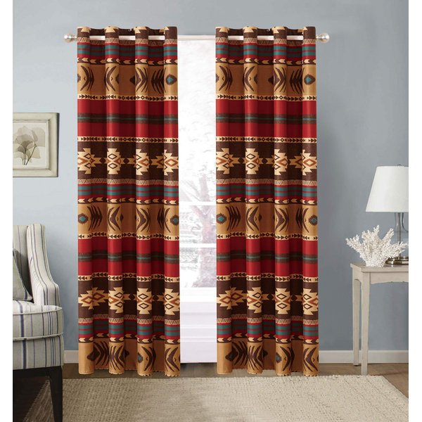 Mojave Rustic Western Southwest Native American Grommet Window Treatment Curtain Set in Brown Beige Green Deep Red Burgundy – Mojave Curtain Set (Microfiber)