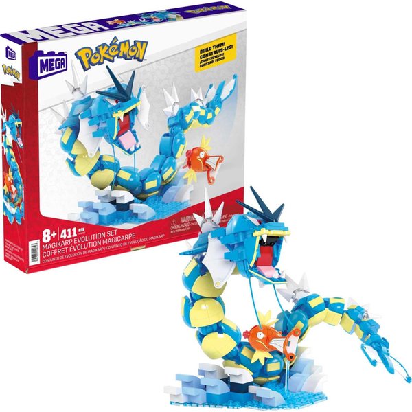 MEGA Pokemon Action Figure Building Set for Kids, Magikarp Development Set with 411 Pieces, Building Adjustable Gyarados, 20 Inch High, HNT95