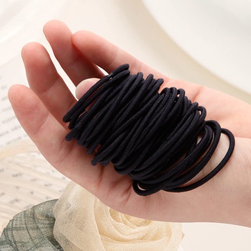 Emrlyr 3mm Black Elastic thin Hair Ties - 200 Count,Ponytail Hair Ties No Damage, Elastic Hair Ties bulk for Women Girls,Men- Perfect for Fine, Curly Hair and Sensitive Scalps (Black-200 count)