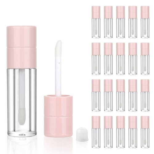 COSIDEA 20pcs Round 4ml 0.13oz Pink Empty lip gloss tubes with wand Lipgloss tube containers for lip oil packing